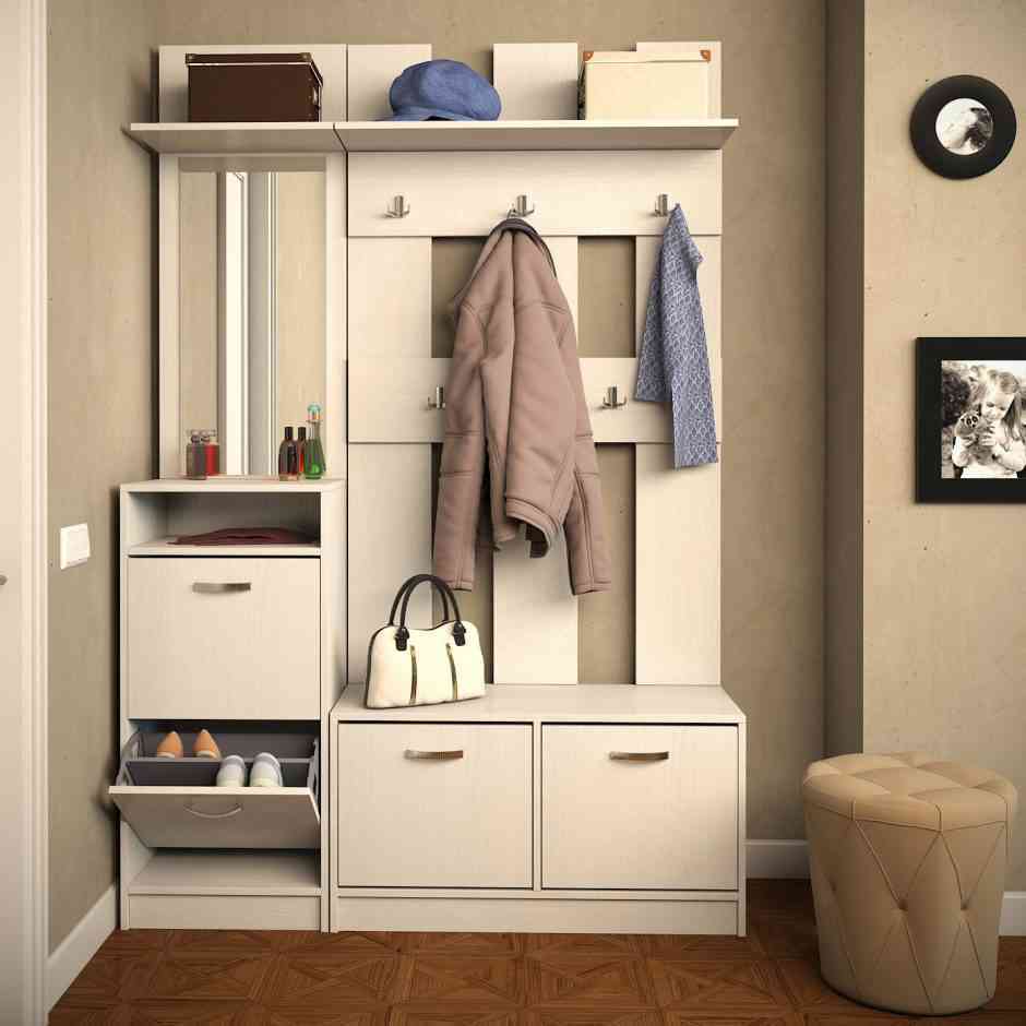 светлая компактная мебель в коридоре