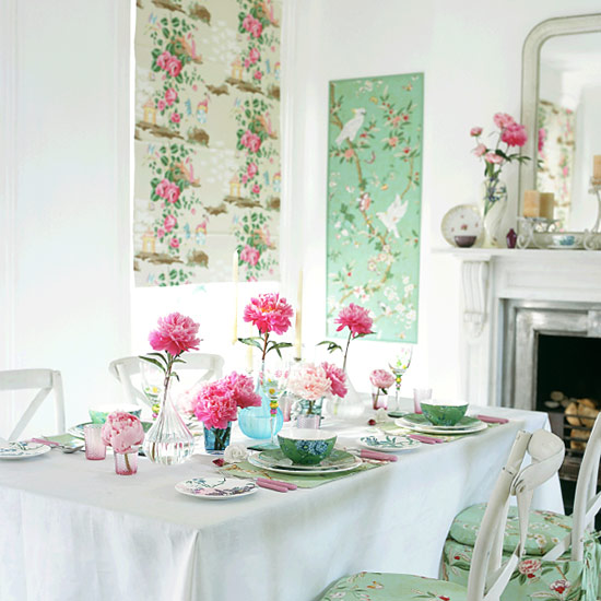 white and mint green with pink roses romantic country diningroom white and mint green with pink roses romantic country diningroom